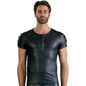 Nek - Shirt met Rits en Veter - Wetlook - Zwart
