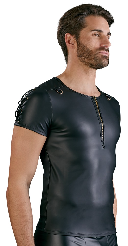 NEK - Shirt met Rits en Veter - Wetlook - Zwart - Afbeelding 4