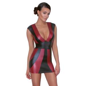 Cottelli Collection - Mini Jurk - Banen - Wetlook - Rood - Zwart