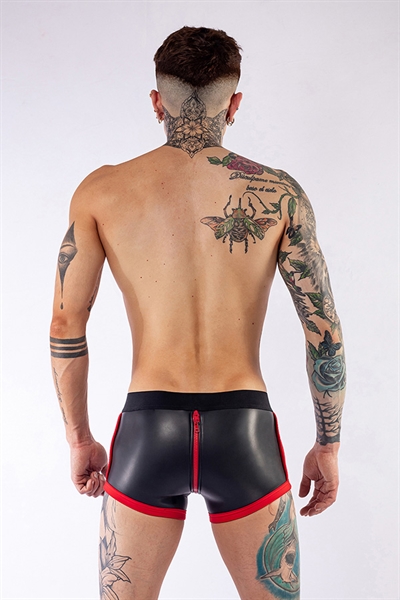 Mr. B - Short - 3-zijdige Rits - Rode Banen - Neopreen - Zwart - Afbeelding 3