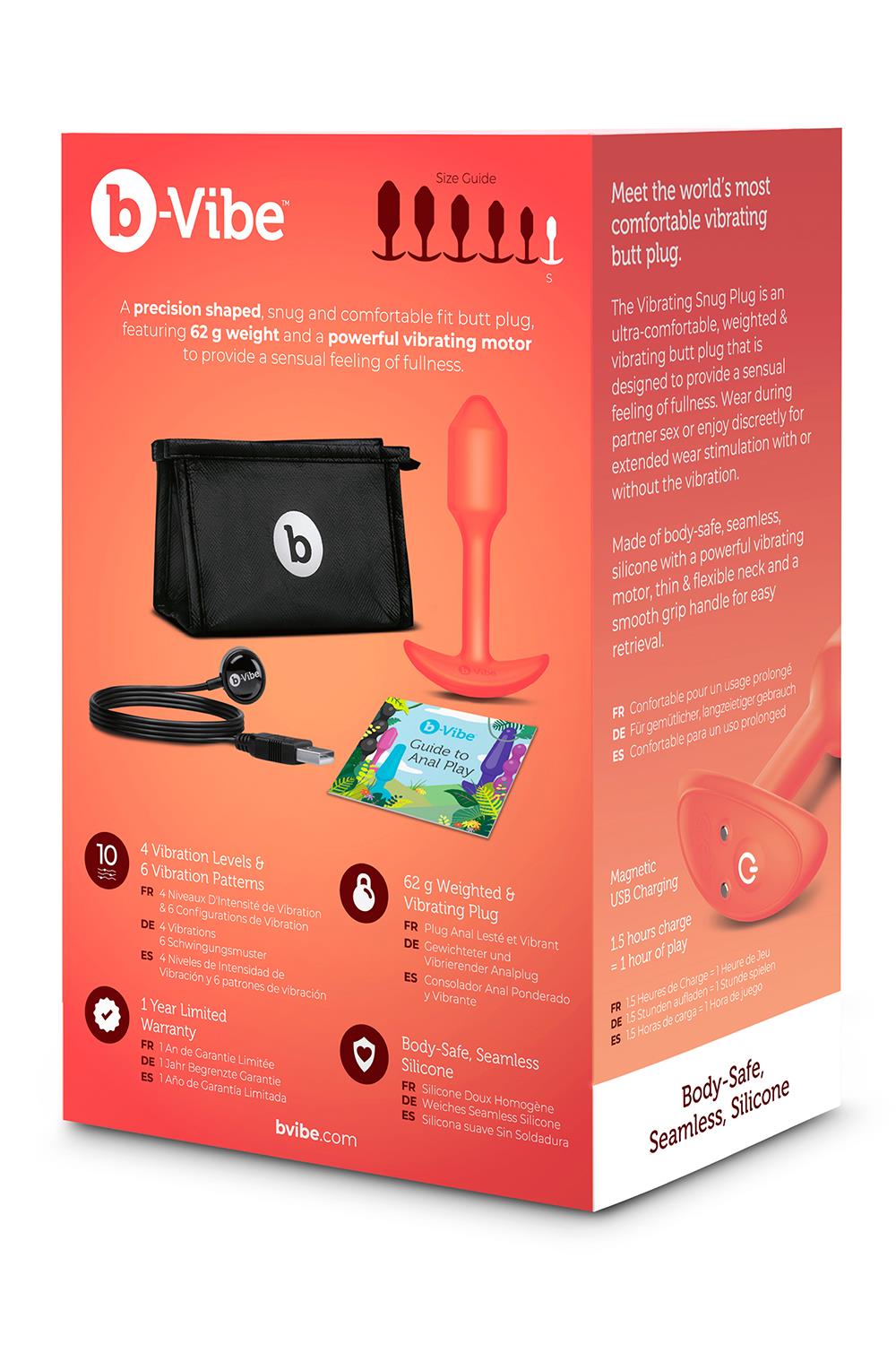 b-Vibe - Snug Plug 1 - Verzwaarde Butt Plug - Vibrerend - Siliconen - Oranje - Afbeelding 7