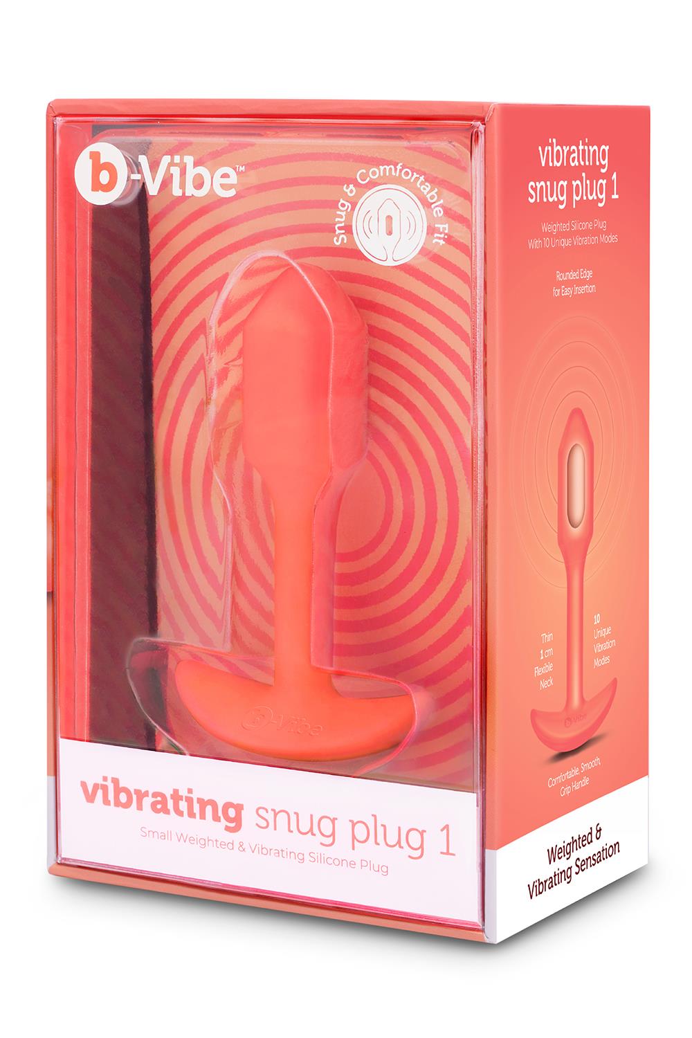 b-Vibe - Snug Plug 1 - Verzwaarde Butt Plug - Vibrerend - Siliconen - Oranje - Afbeelding 6