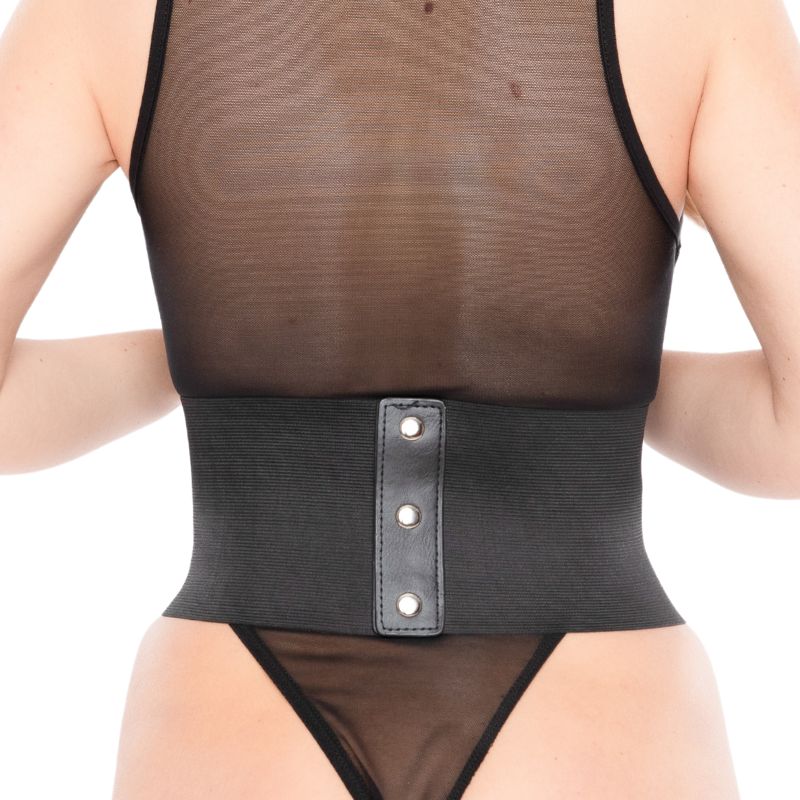 Kinky Diva - Waist Cincher - Underbuste Corset - 4 Gespen - Elastisch - PU-leer - Zwart - Afbeelding 3