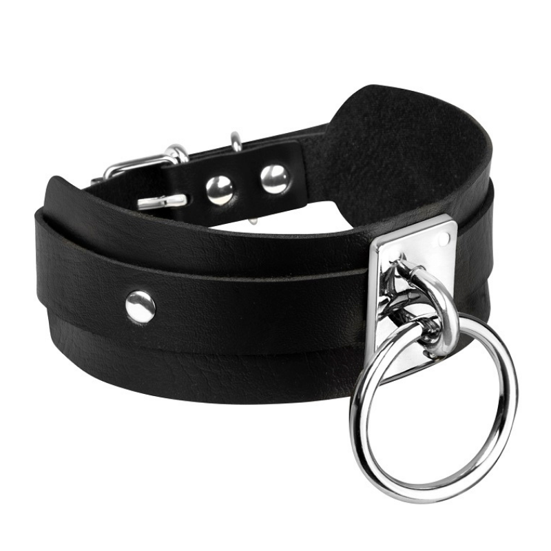 Kinky Diva - Collar - O-Ring - Choker - BDSM - PU Leer - Zwart - Zilver - Afbeelding 2