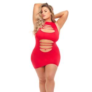 Pink Lipstick - Bodystocking Jurkje Ripped  - Tot 3XL - Lycra - Rood