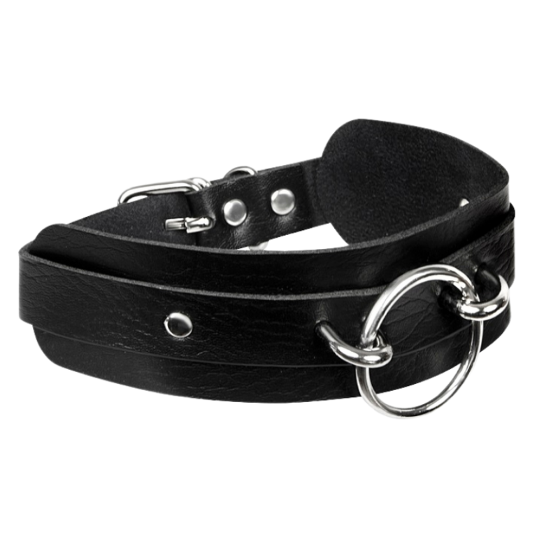 Kinky Diva - O-Ring Collar - Choker - BDSM - PU Leer - Zwart - Zilver - Afbeelding 3