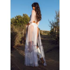 Maxi Skirt Gaas met Splitten Wit - Leg Avenue