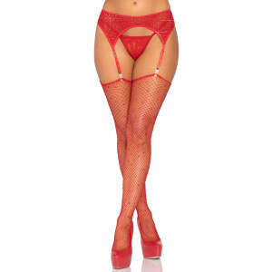 Leg Avenue - Shiny Jarretel Gordel - Strass - Rood