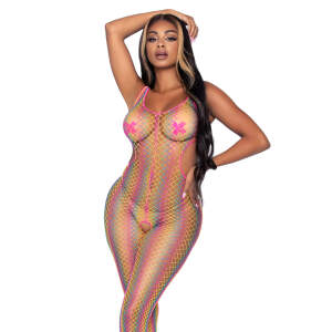 Leg Avenue - Bodystocking - Open Kruis - Visnet - Rainbow