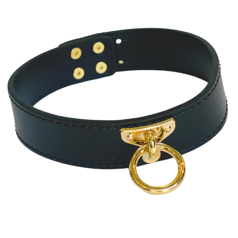 Kinky Diva - Collar - O-Ring - Kunstleer - Goud - Zwart - Afbeelding 2