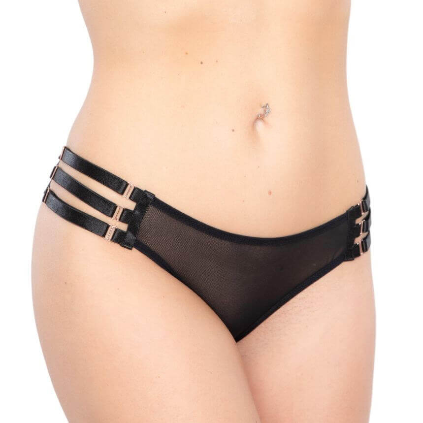 Kinky Diva - Peekaboo - Brief - Verstelbaar - Satin Straps - Gaas - Zwart - Afbeelding 4