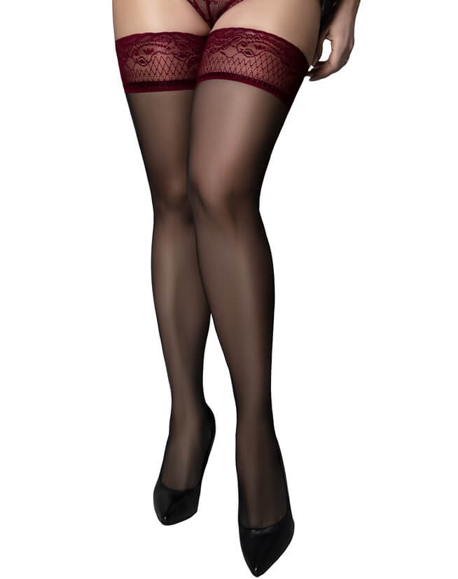 Ballerina's Secret - Hold-Up Kousen 603 - Plus Size - Rood - Zwart