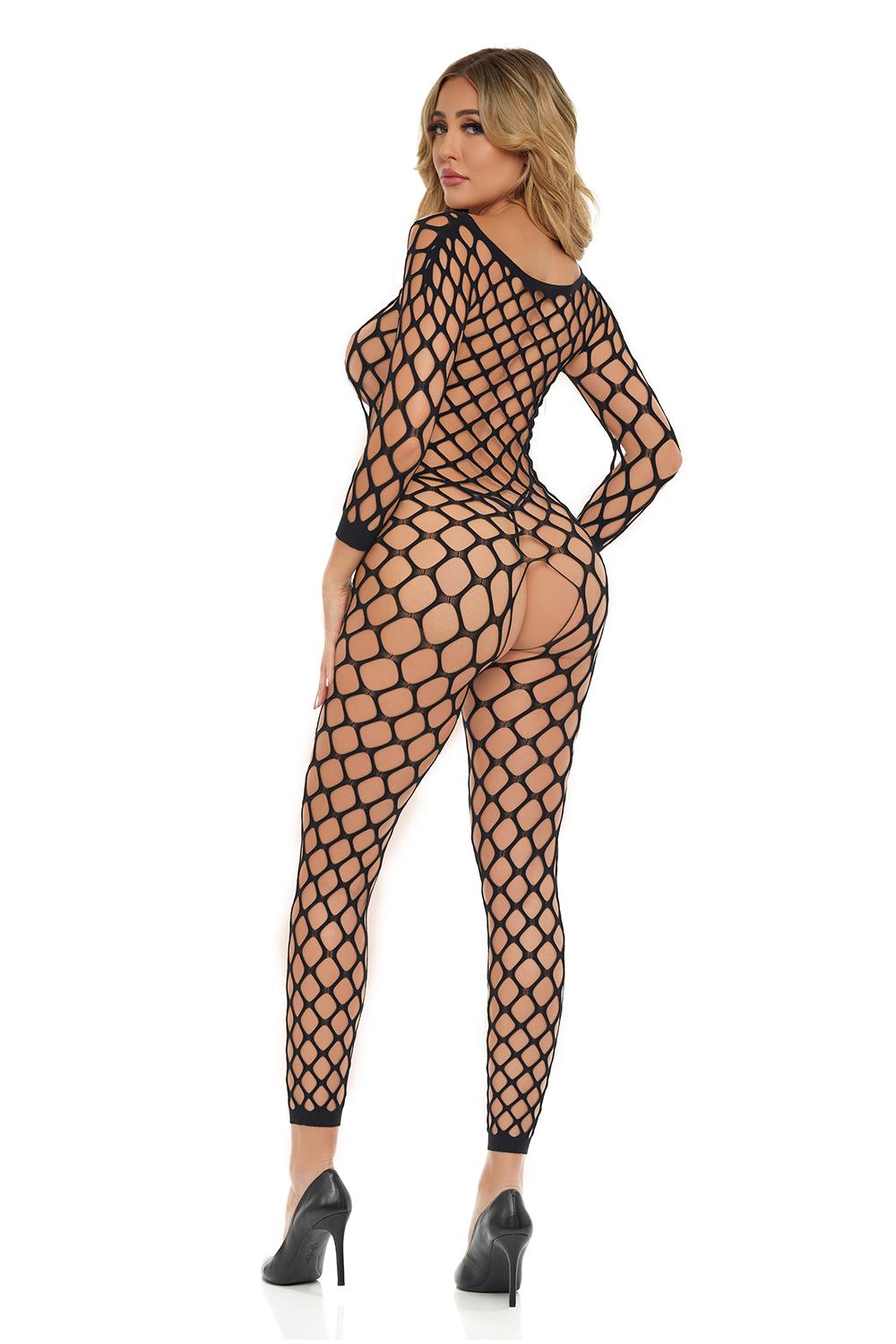 Pink Lipstick - Bodystocking - Open kruis - Lange Mouw - Voetloos - Afbeelding 2