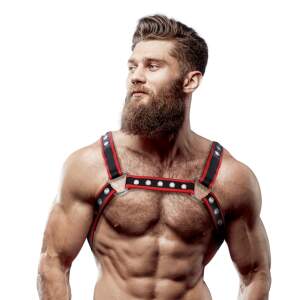 Fetish Submissive - Borstharnas - Verstelbaar - Studs - PU-leer - Rood - Zwart