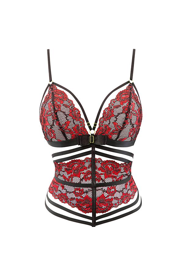Axami - Sensual Paradise - Bralette met Tailleband - Kant - Rood - Zwart - Afbeelding 4