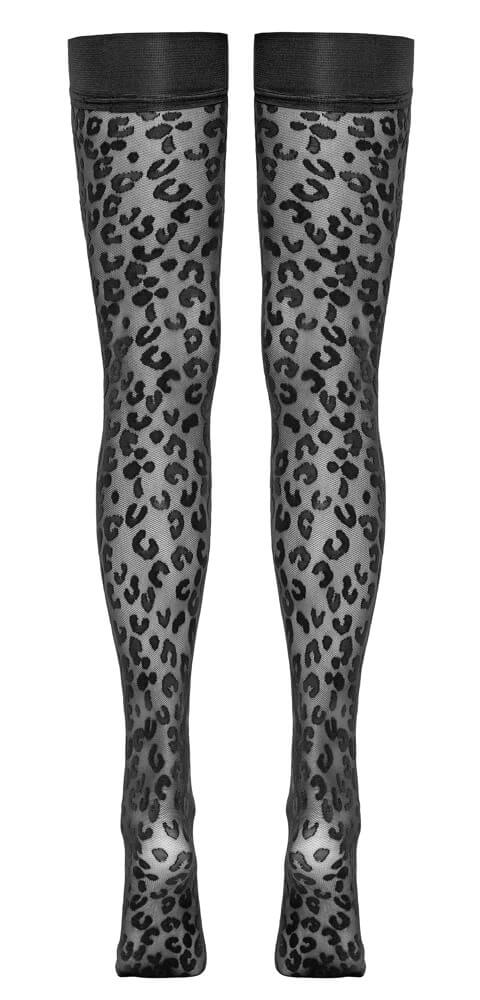 Cottelli Collection - Hold-up Kousen - Panter - Brede Boord - Zwart - Afbeelding 5