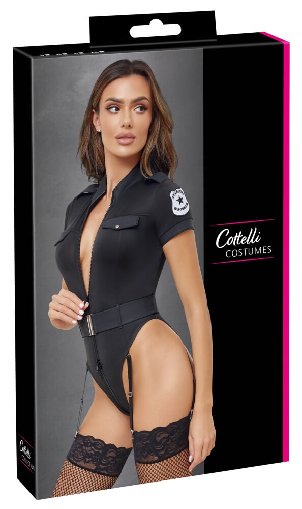 Cottelli Collection - Politie - Stringbody - Rits - Jarretels - Lycra - Zwart - Afbeelding 6