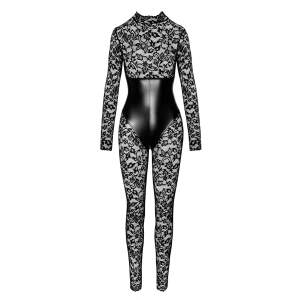 Noir Handmade - F299 Enigma - Catsuit - Lange Mouwen - Kant - Wetlook - Zwart
