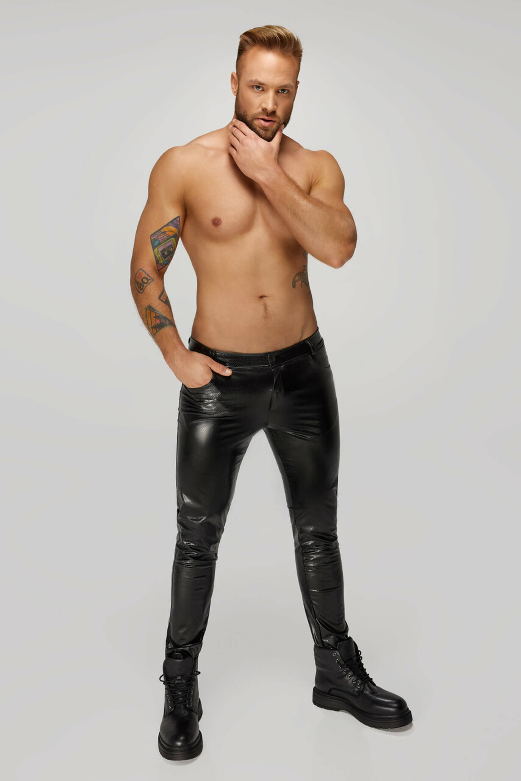 Noir Handmade - H067 - Broek - 5-pocket - Croco Lak - Zwart - Afbeelding 3