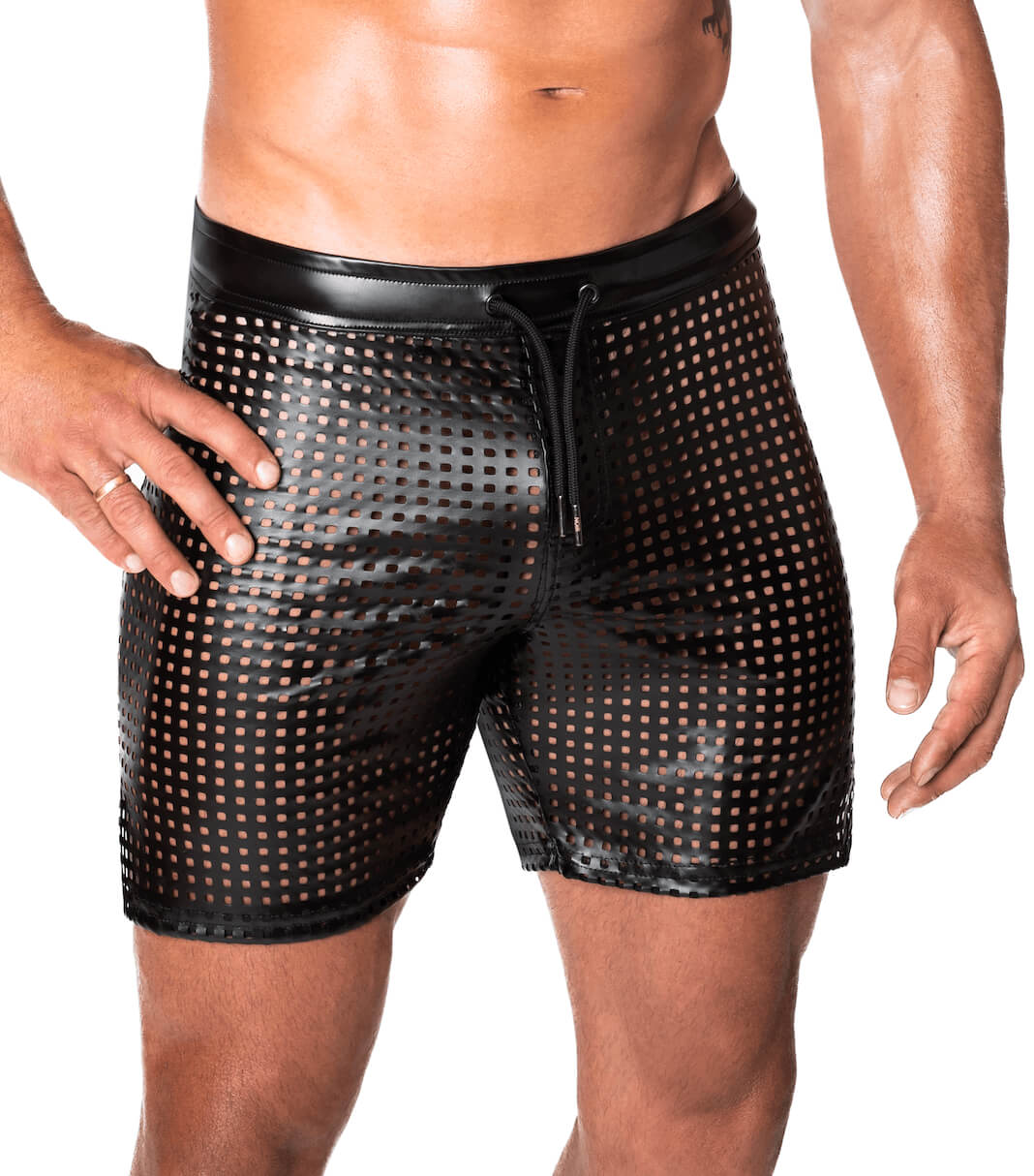 Noir Handmade - H077 - Mayhem - Biker Shorts - Bermuda - Geperforeerd Wetlook - Zwart