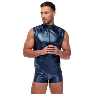 Nek - Mouwloos Shirt - Rits - Metallic - Blauw