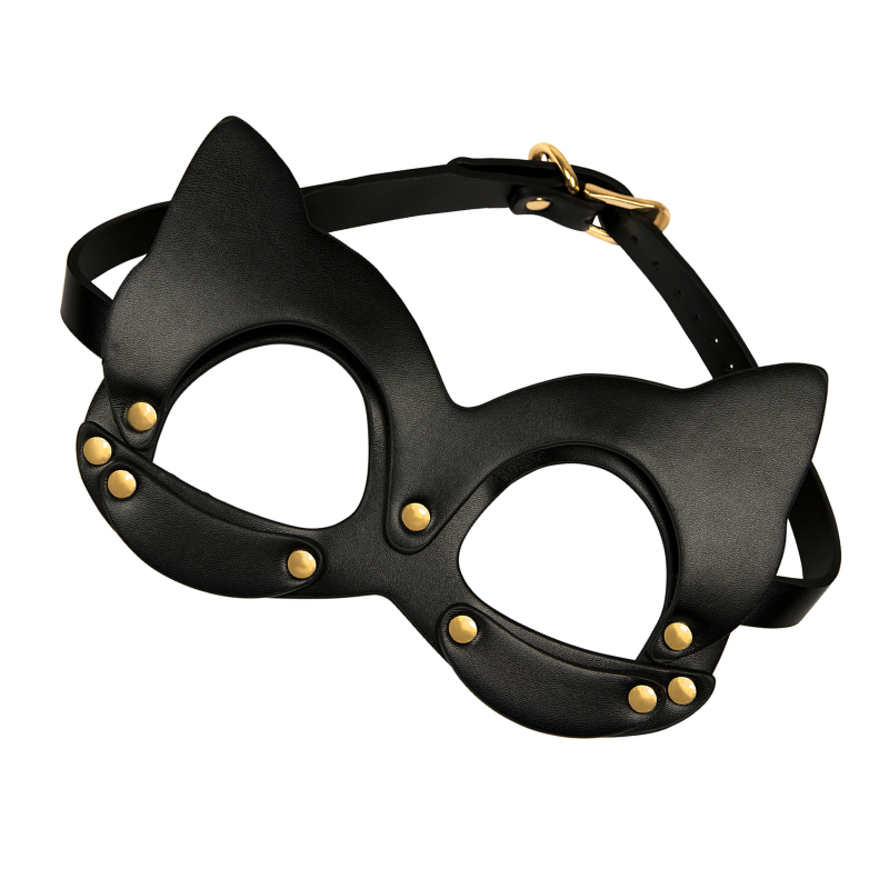 Kinky Diva - Cat Mask - BDSM - PU Leer - Verstelbaar - Zwart - Goud - Afbeelding 2