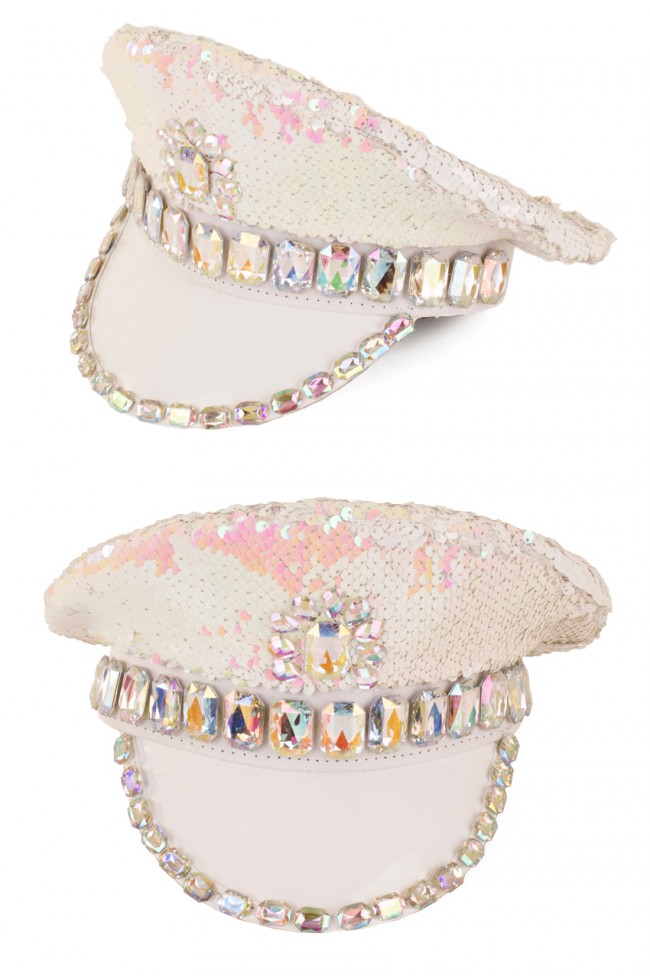 Pet - Piloot - Politie - Strass - Pailletten - Glinsterend - Wit