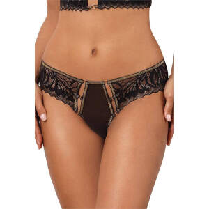Axami - Sensual Paradise - Kanten String met Ringetjes - Goud Accenten - Zwart