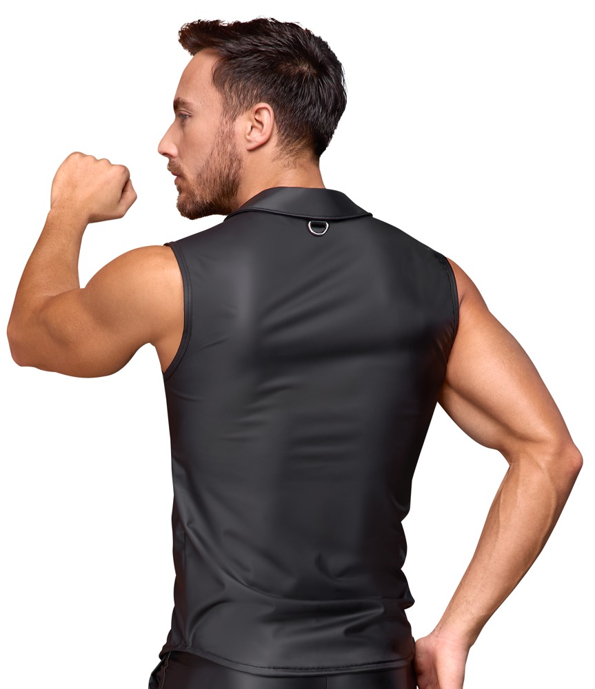 NEK - Shirt - Stretchy - Drukknopen - Zakken - Wetlook - Zwart - Afbeelding 4