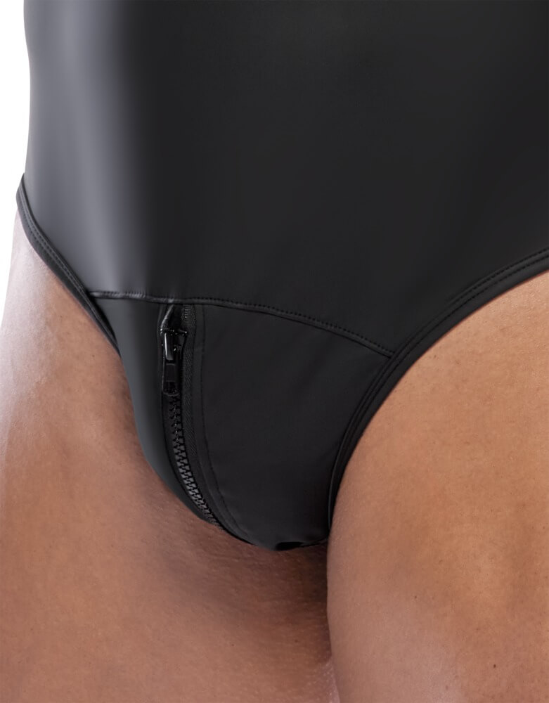Svenjoyment Underwear - Stringbody - Rits in Kruis - Mat Wetlook - Zwart - Afbeelding 4