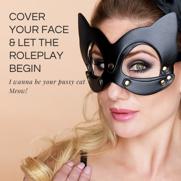 Kinky Diva - Cat Mask - BDSM - PU Leer - Verstelbaar - Zwart - Goud - Afbeelding 3