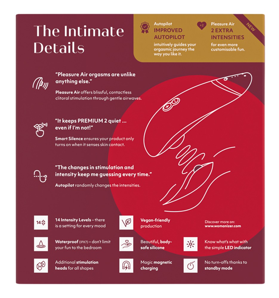 Womanizer - Premium 2 - Clitoris Vibrator - Luchtdruk - Rood - Afbeelding 5