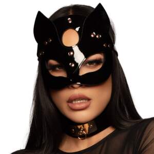 Kinky Diva - Cat Mask - Deluxe - Lak - Verstelbaar - Zwart - Goud
