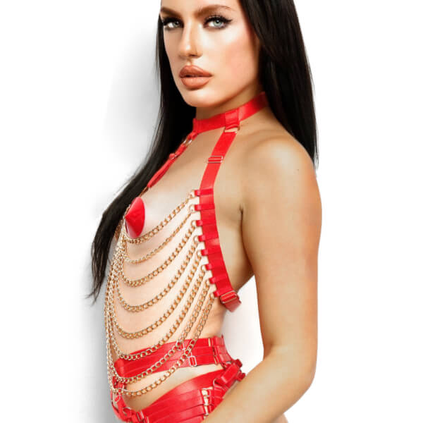 Kinky Diva - Multi Chain Top - Gouden Kettingen - Rood - Afbeelding 2