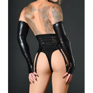 Patrice Catanzaro - Cross Dress - Mme Barbara - Lange Wetlook Handschoenen - Vingerloos - Zwart