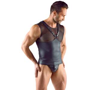 Svenjoyment Underwear - Shirt - Harnas - Mouwloos - Visnet - Wetlook - Zwart