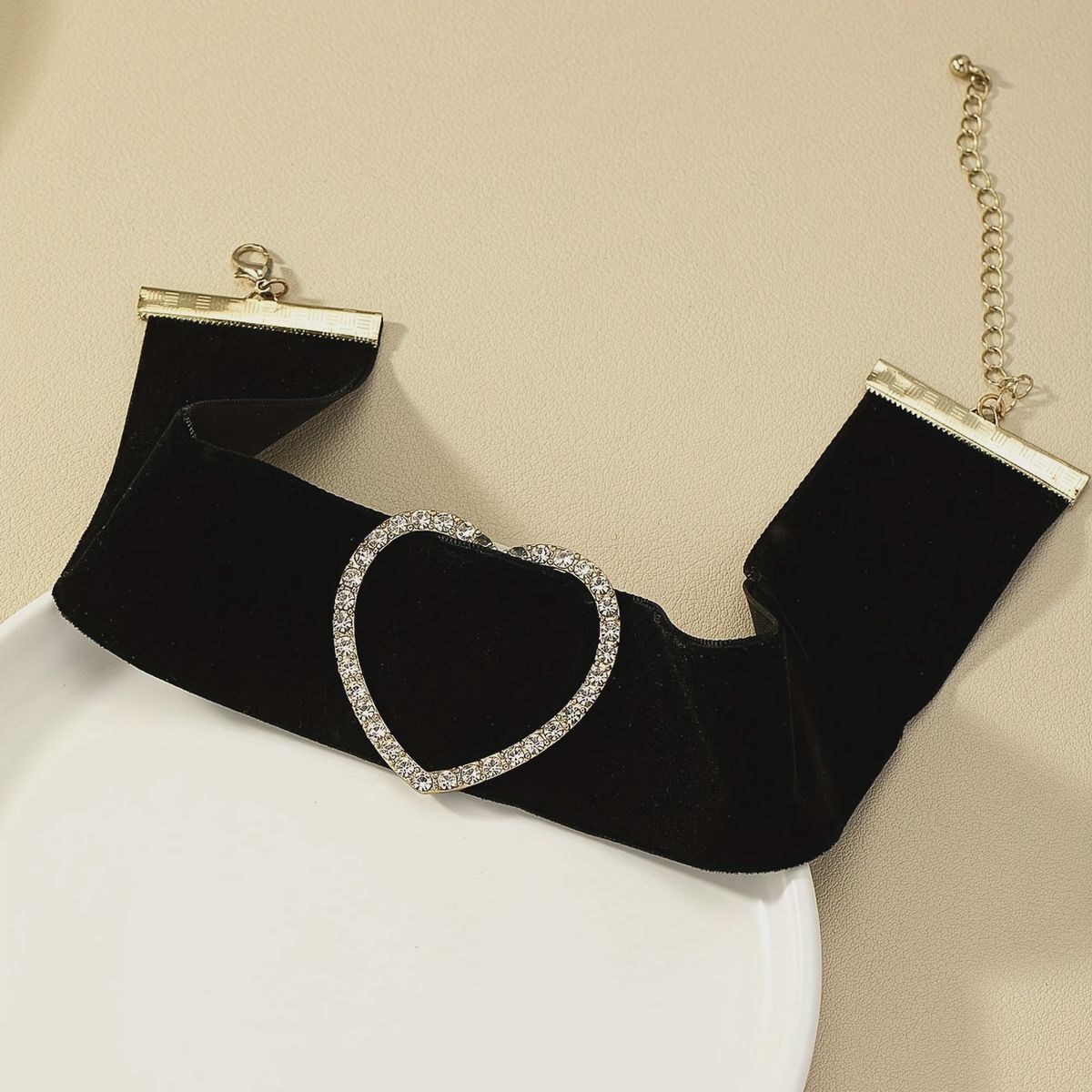 Fluwelen Choker - Strass Hart - Afbeelding 2