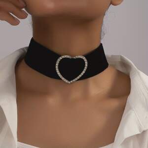 Fluwelen Choker - Strass Hart