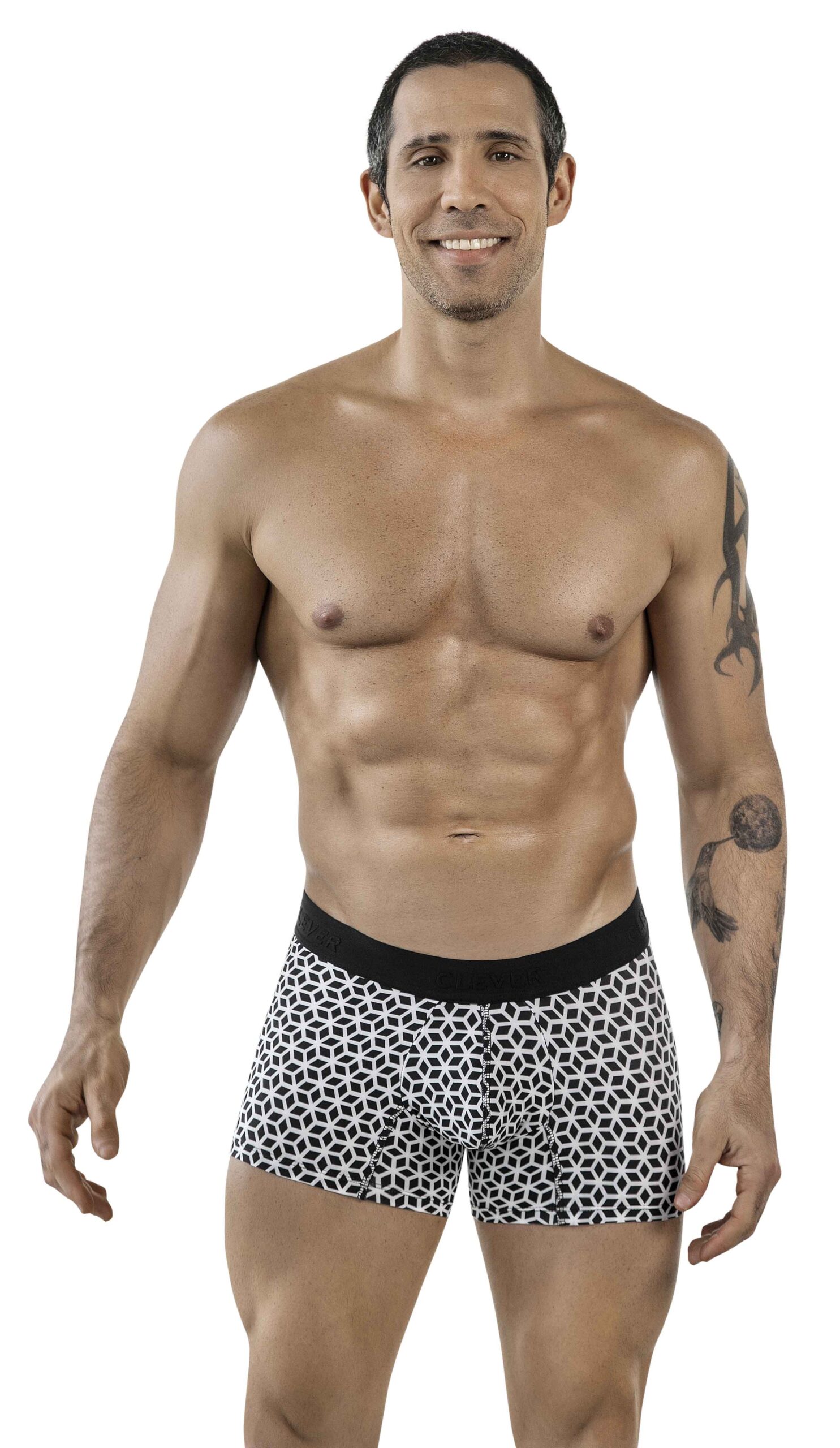 Clever Moda - Cuadricula Trunks - Boxershort - Zacht Microvezel - Brede Band - Print - Wit