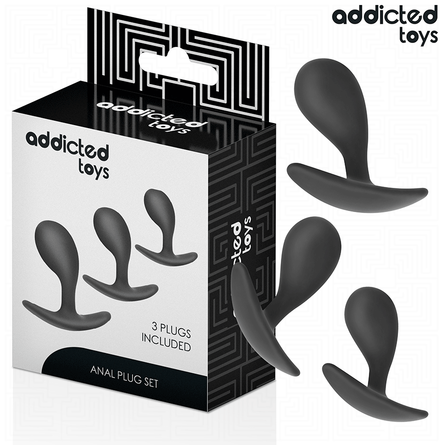 Addicted Toys - Anal Training Kit - 3 Butt Plugs - Model J - Siliconen - Zwart - Afbeelding 3