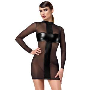 Noir Handmade - F369 - Crossfire Jurk - Gaas - Wetlook - Zwart