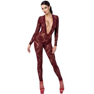 Noir Handmade - F382 - Kink Royal - Catsuit - Gaas - Flockprint - Rood