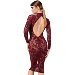 Noir Handmade - F384 - Kink Royal - Midi Jurk - Gaas - Flockprint - Rood