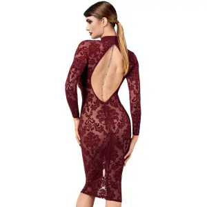 Noir Handmade - F384 - Kink Royal - Midi Jurk - Gaas - Flockprint - Rood