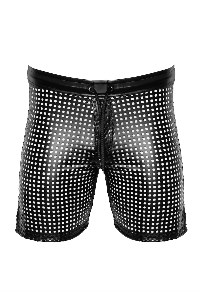 Noir Handmade - H077 - Mayhem - Biker Shorts - Bermuda - Geperforeerd Wetlook - Zwart