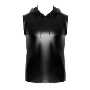 Noir Handmade - H081 - Frenzy - Sleeveless Hoodie - Capuchon - Wetlook - Zwart