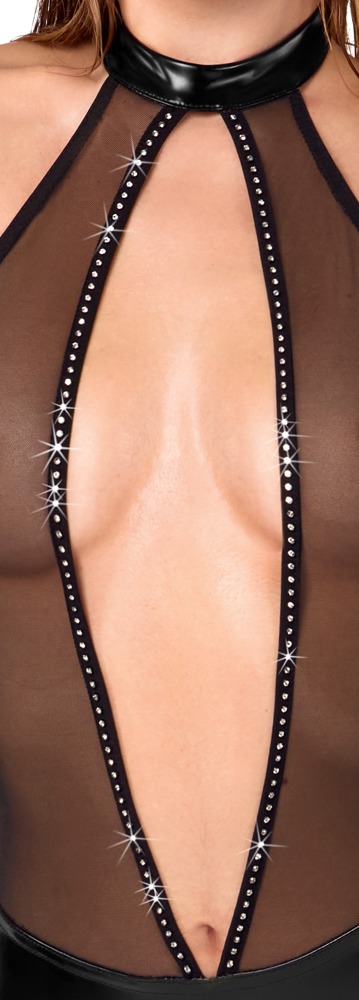 Noir Handmade - Gaas Stringbody met Strass - Wetlook - Zwart - Afbeelding 5