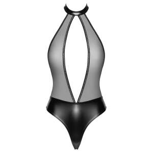 Noir Handmade - Gaas Stringbody met Strass - Wetlook - Zwart