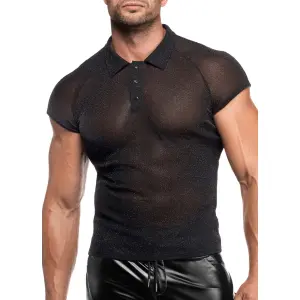 Noir Handmade - H082 - Onyx Veil Polo - Shirt - Lurex - Zwart