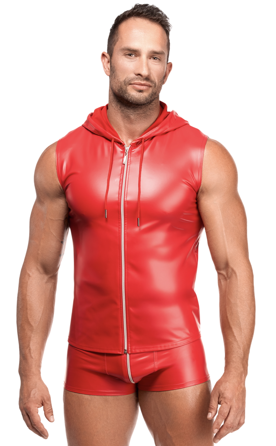 Noir Handmade - H096 - Ignite - Hooded Shirt - Wetlook - Rood - Afbeelding 3